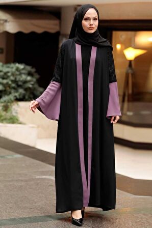 Kolları Detaylı Koyu Gül Kurusu Tesettür Abaya 55510KGK