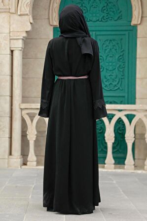 Kemerli Gül Kurusu Tesettür Abaya 55440GK