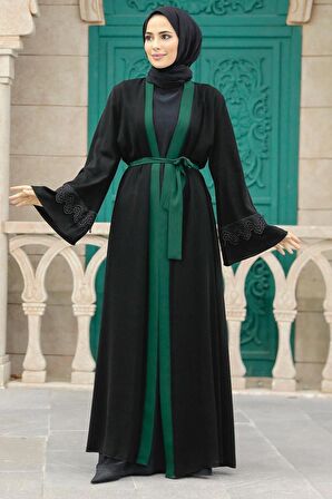 Kemerli Yeşil Tesettür Abaya 55440Y