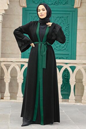 Kemerli Yeşil Tesettür Abaya 55440Y