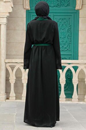 Kemerli Yeşil Tesettür Abaya 55440Y