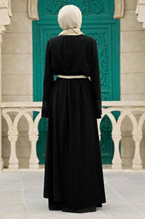 Kemerli Bej Tesettür Abaya 55440BEJ