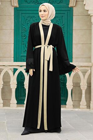 Kemerli Bej Tesettür Abaya 55440BEJ