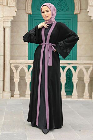 Kemerli Koyu Gül Kurusu Tesettür Abaya 55440KGK
