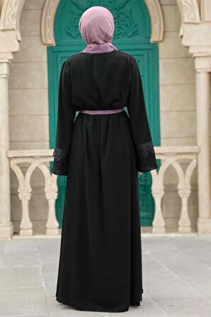 Kemerli Koyu Gül Kurusu Tesettür Abaya 55440KGK