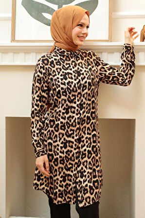 Leopar Desenli Tesettür Viskon Tunik 11527LP