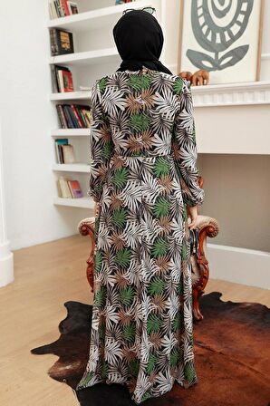 Çiçek Desenli Yeşil Tesettür Elbise 279076Y