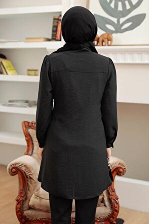 Bağlamalı Siyah Tesettür Tunik 5691S