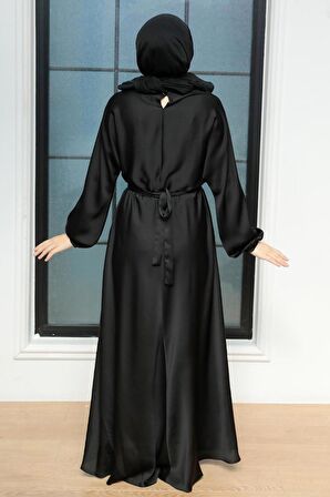 Siyah Saten Tesettür Elbise 5727S