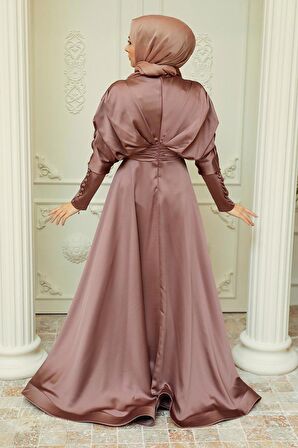 Bakır Saten Tesettür Abiye Elbise 22470BKR