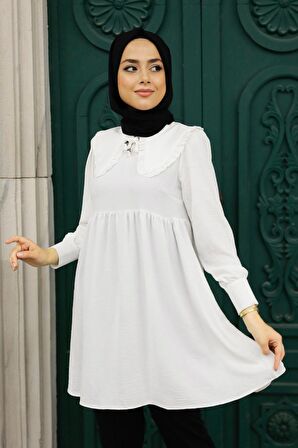 Bebe Yaka Ekru Tesettür Tunik 556E