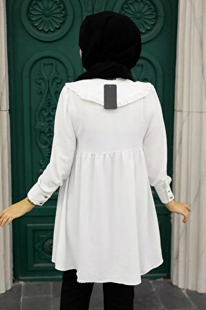 Bebe Yaka Ekru Tesettür Tunik 556E