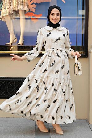 Desenli Siyah Tesettür Elbise 10302S