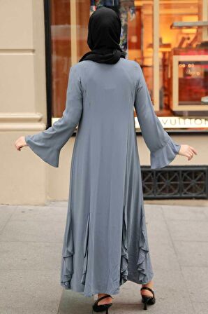 Fırfır Detaylı Gri Tesettür Abaya 1535GR