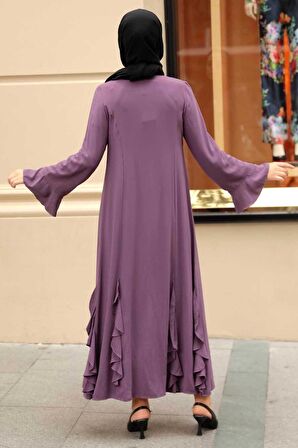 Fırfır Detaylı Gül Kurusu Tesettür Abaya 1535GK