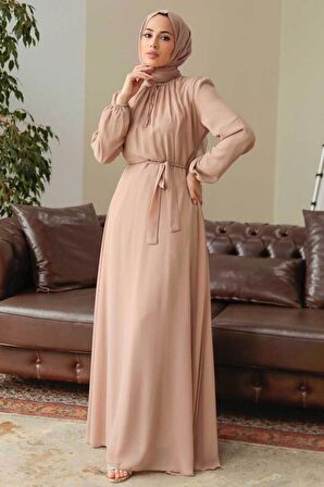 Kemerli Vizon Tesettür Elbise 27922V