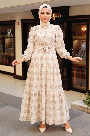 Desenli Vizon Tesettür Elbise 10229V