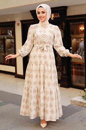 Desenli Vizon Tesettür Elbise 10229V