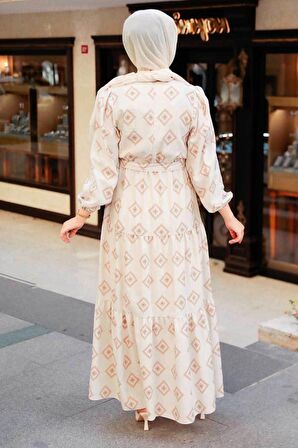 Desenli Vizon Tesettür Elbise 10229V