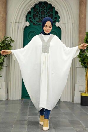 Neva Style - Yarasa Kol Ekru Tesettür Tunik 8654E