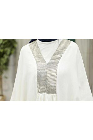 Neva Style - Yarasa Kol Ekru Tesettür Tunik 8654E