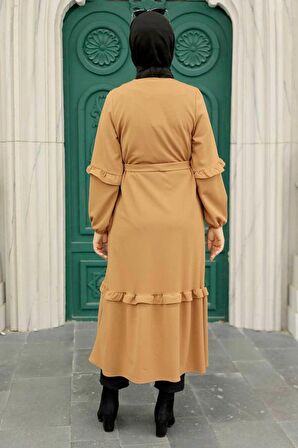 Fermuarlı Bisküvi Tesettür Elbise 5812BS