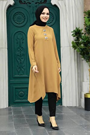 Düğme Detaylı Bisküvi Tesettür Tunik 24471BS