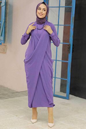 Lila Tesettür Elbise 34281LILA