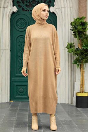 Bisküvi Tesettür Triko Elbise 3409BS