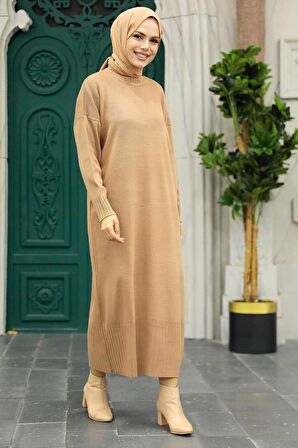 Bisküvi Tesettür Triko Elbise 3409BS