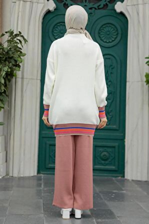 Desenli Gül Kurusu Tesettür Triko İkili Takım 6399GK