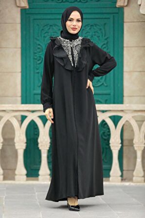 Fermuarlı Siyah Tesettür Ferace 380100S