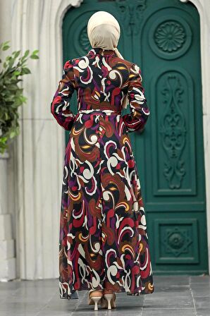 Çiçek Desenli Siyah Tesettür Elbise 27936S