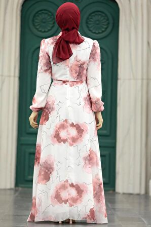 Desenli Somon Tesettür Elbise 279313SMN