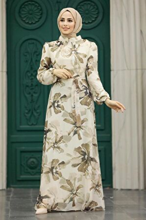Çiçek Desenli Vizon Tesettür Elbise 279322V