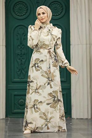 Çiçek Desenli Vizon Tesettür Elbise 279322V