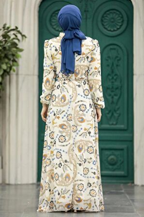 Çiçek Desenli Ekru Tesettür Elbise 279326E