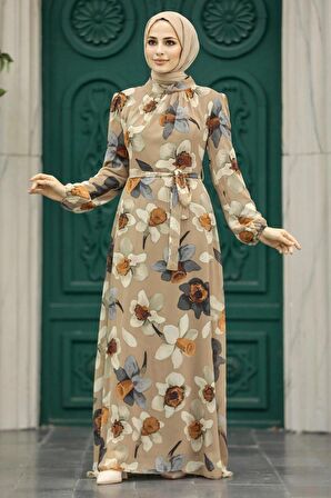 Çiçek Desenli Vizon Tesettür Elbise 279325V