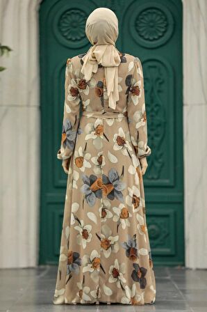 Çiçek Desenli Vizon Tesettür Elbise 279325V