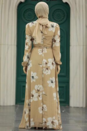 Çiçek Desenli Bisküvi Tesettür Elbise 279314BS