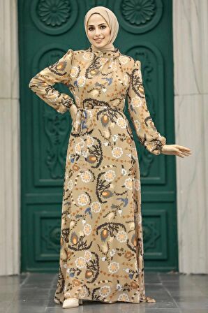 Çiçek Desenli Vizon Tesettür Elbise 279326V