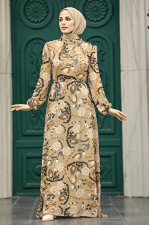 Çiçek Desenli Vizon Tesettür Elbise 279326V