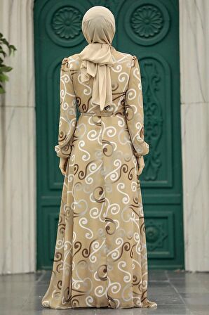 Çiçek Desenli Bisküvi Tesettür Elbise 279329BS