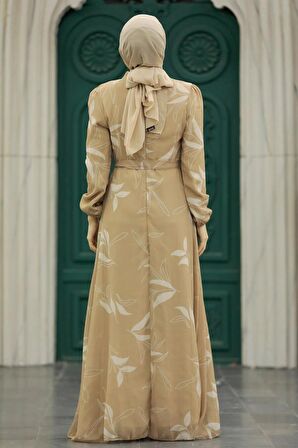 Yaprak Desenli Bisküvi Tesettür Elbise 279315BS