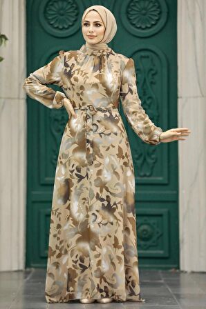 Çiçek Desenli Vizon Tesettür Elbise 279331V