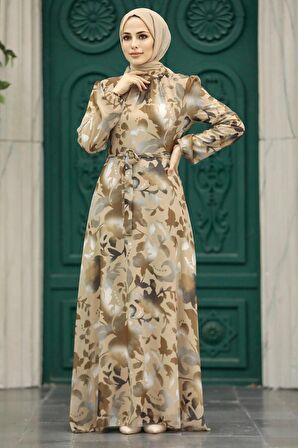 Çiçek Desenli Vizon Tesettür Elbise 279331V