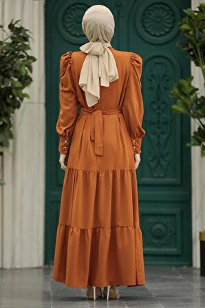 Kat Piliseli Taba Tesettür Elbise 5883TB