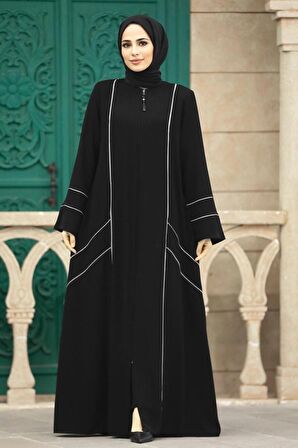 Fermuarlı Ekru Tesettür Rabia Krep Ferace 35162E