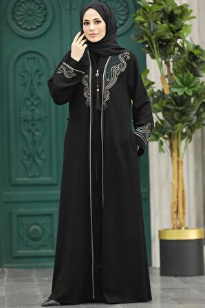 Desenli Fermuarlı Tesettür Abaya 41565DSN2