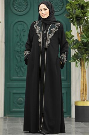 Desenli Fermuarlı Tesettür Abaya 41565DSN2